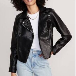 Old Navy Faux-Leather Moto Jacket Black Size Large